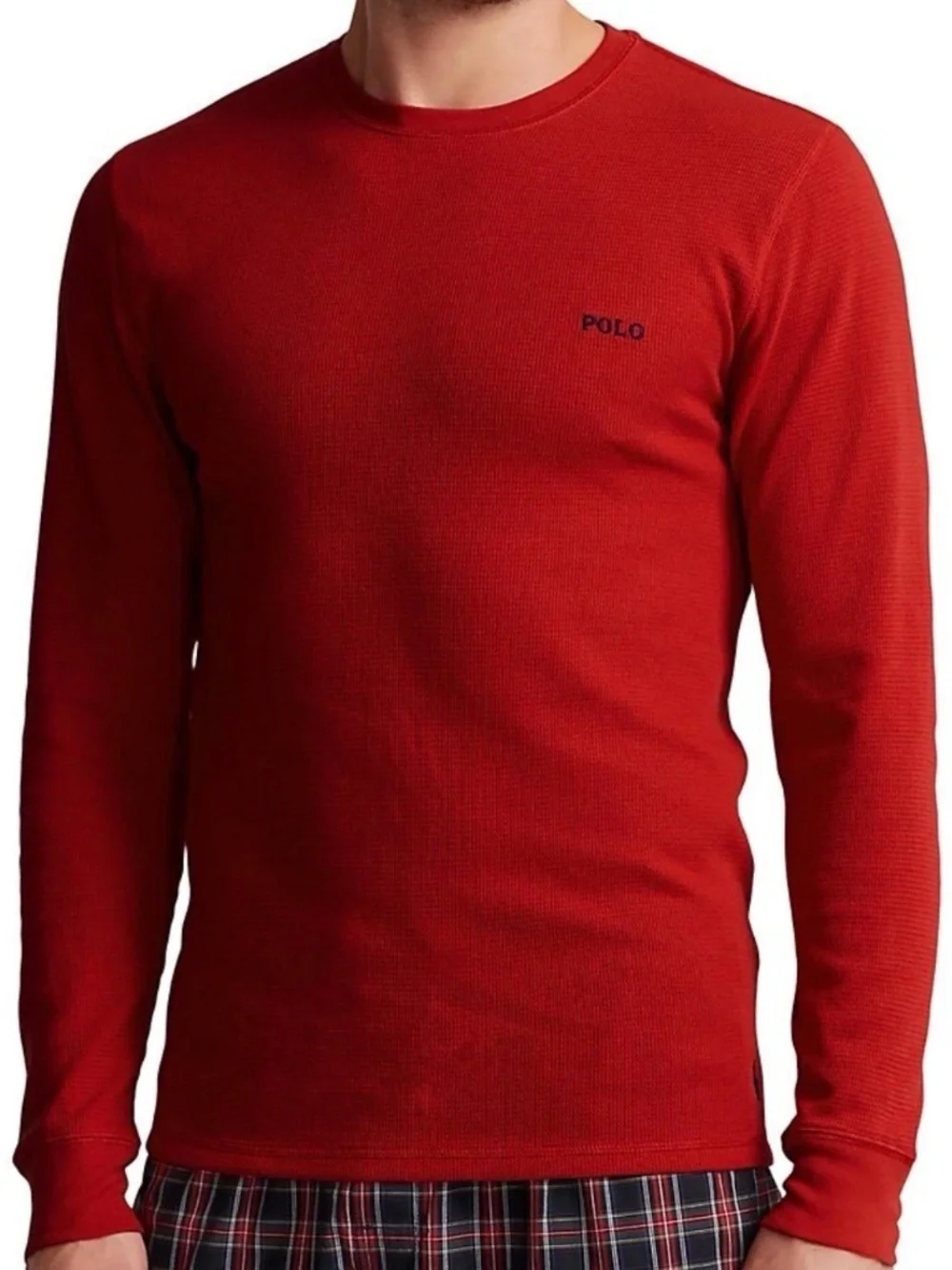 Polo Ralph Lauren Men's Red  Waffle Knit Thermal Long Sleeve Sleep Shirt Size XL